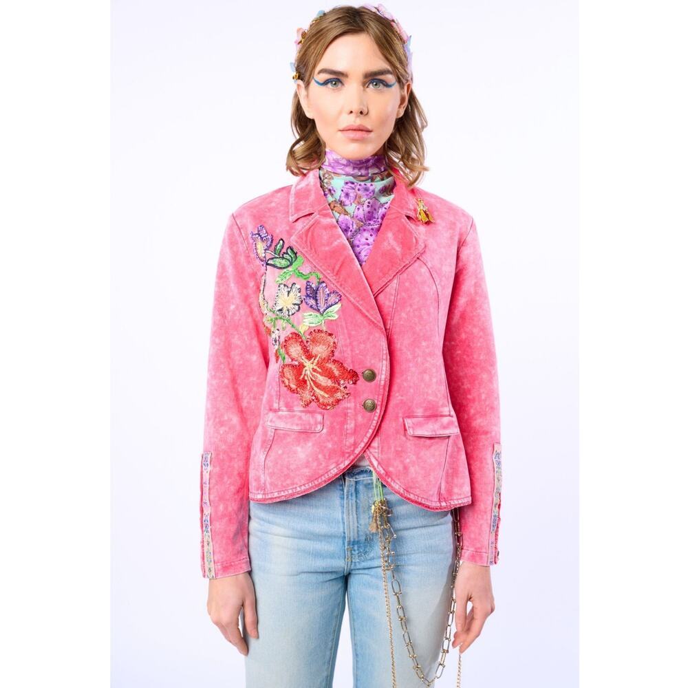 Aratta Pink Embroidered Floral Blazer Jacket